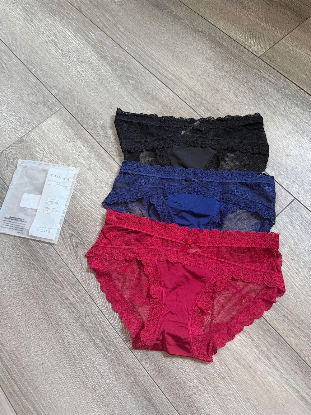 Women's Lace Trim Bikini Panty Set - Black, Navy, Berry